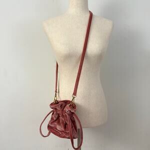 Madewell Velvet Mini Drawstring Crossbody Bag Pink Blush Excellent Condition